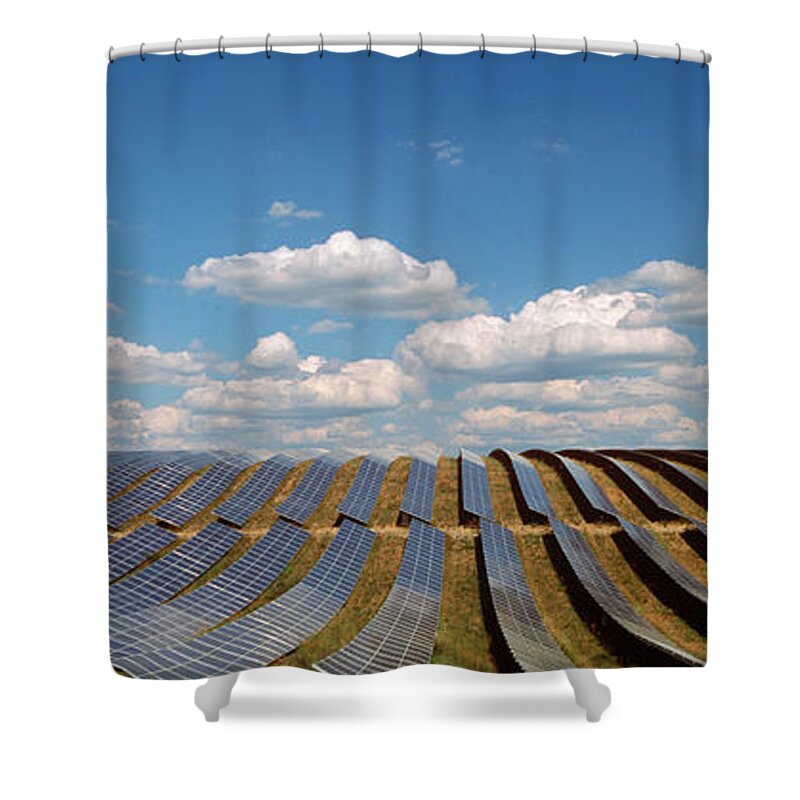Photography Shower Curtain featuring the photograph Solar Panels In A Field by Panoramic Images