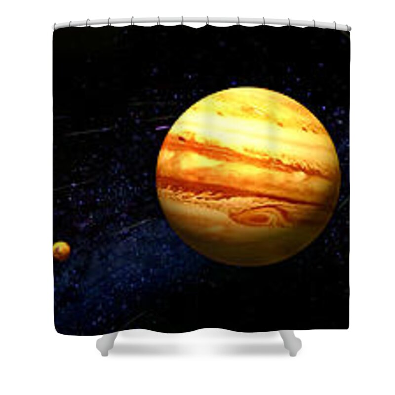 Solar System Shower Curtain featuring the digital art Solar System Panorama by Adam Vance