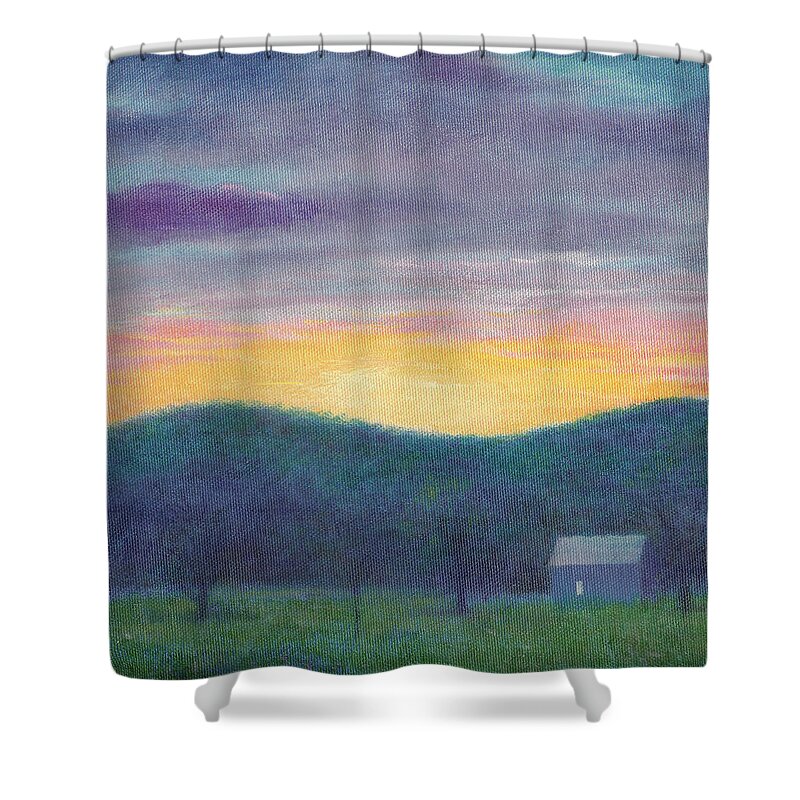 Impressionism Shower Curtain featuring the painting Blue Yellow nocturne solitary landscape by Judith Cheng