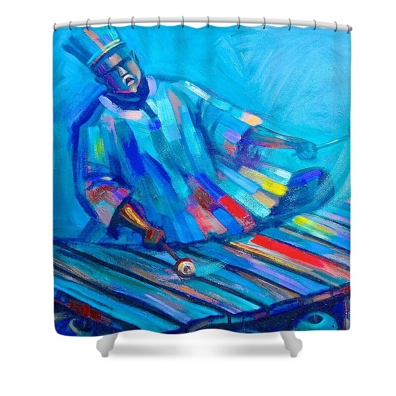 Ghanaian Artists Shower Curtain featuring the painting Solo by Amakai