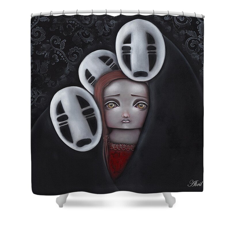Spirited Away Shower Curtain featuring the painting Sombras by Abril Andrade