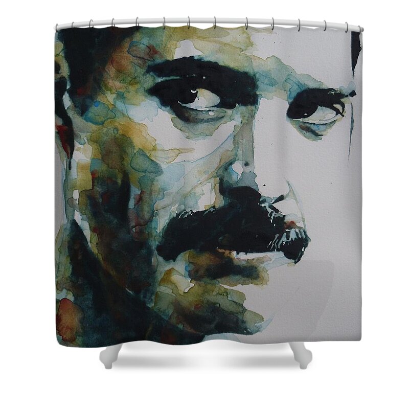 Queen Shower Curtain featuring the painting Freddie Mercury by Paul Lovering