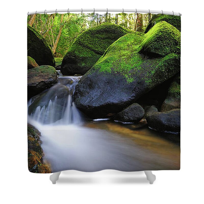 Scenics Shower Curtain featuring the photograph Somersby Falls by Thienthongthai Worachat