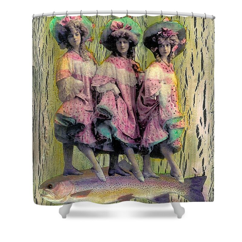 Pink Shower Curtain featuring the mixed media Somethin' Fishy by Desiree Paquette