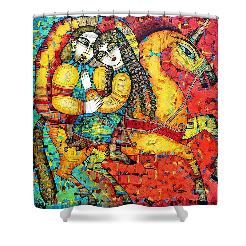 Albena Shower Curtain featuring the painting SONATA for two and unicorn by Albena Vatcheva