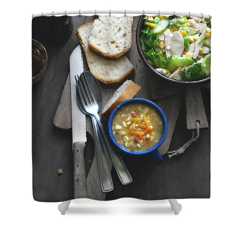 Chicken Salad Shower Curtain featuring the photograph Soup And Salad by A.y. Photography