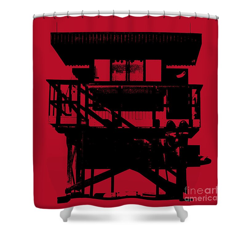 South Beach Shower Curtain featuring the digital art South beach lifeguard stand by Jean luc Comperat