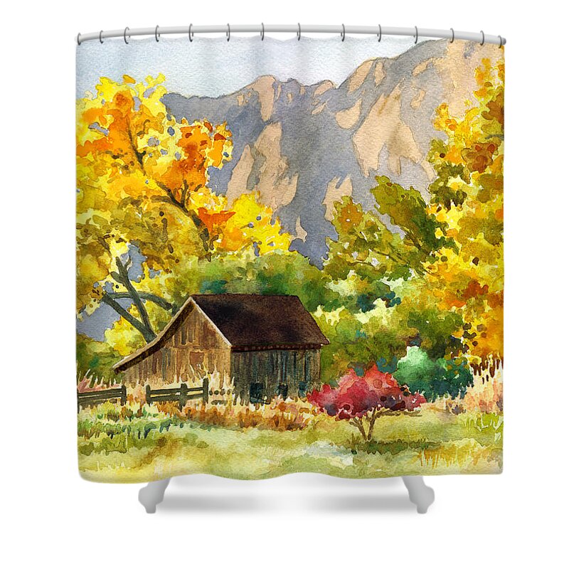 Barn Painting Shower Curtain featuring the painting South Boulder Barn by Anne Gifford