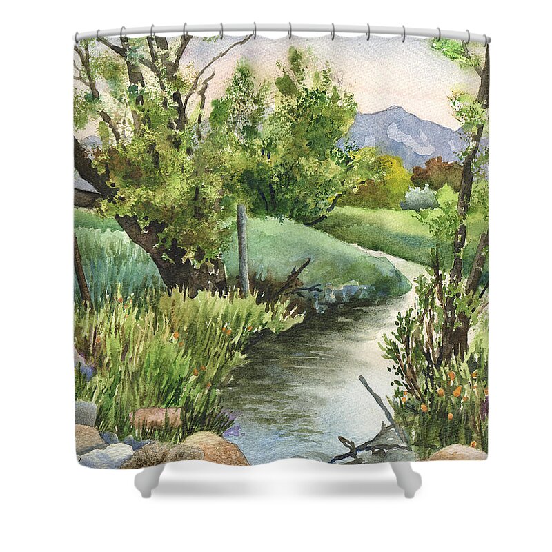 Landscape Painting Shower Curtain featuring the painting South Boulder Creek by Anne Gifford