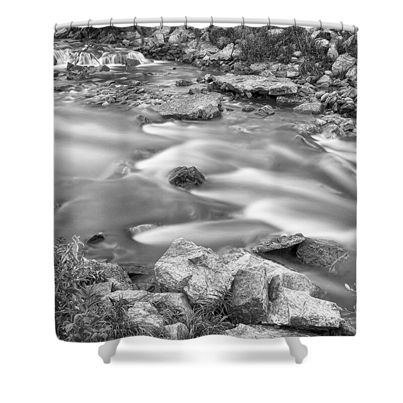 Creek Shower Curtain featuring the photograph South Boulder Creek Little Waterfalls Rollinsville BW by James BO Insogna