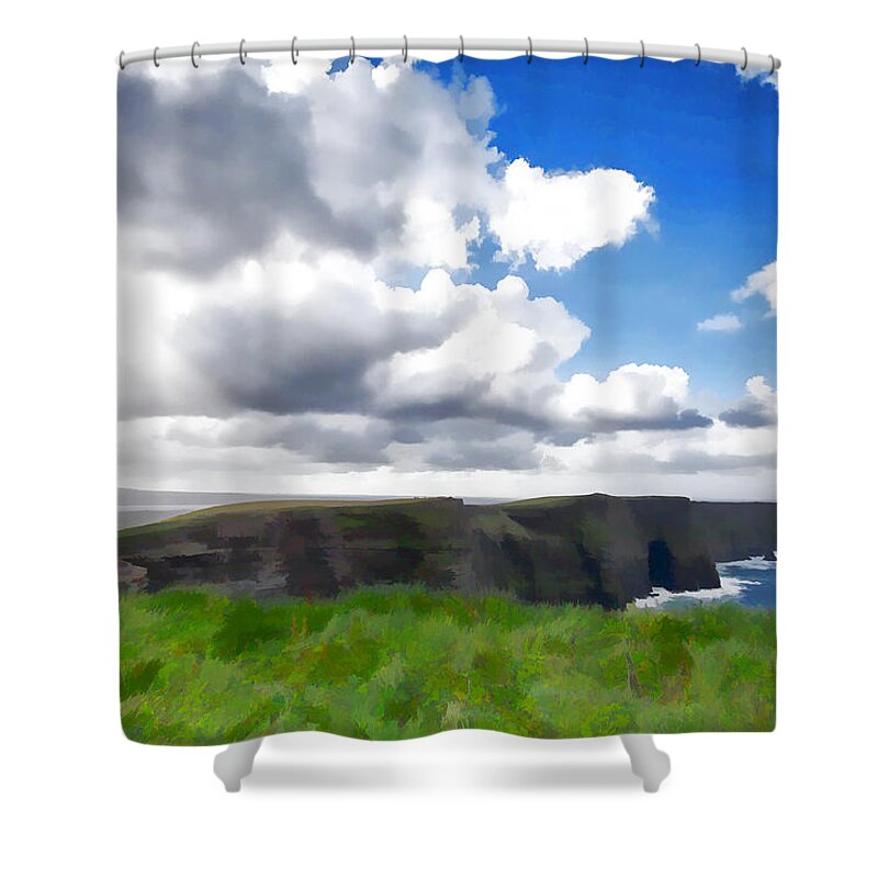 Doolin Shower Curtain featuring the photograph South over the Cliffs of Moher by Allan Van Gasbeck