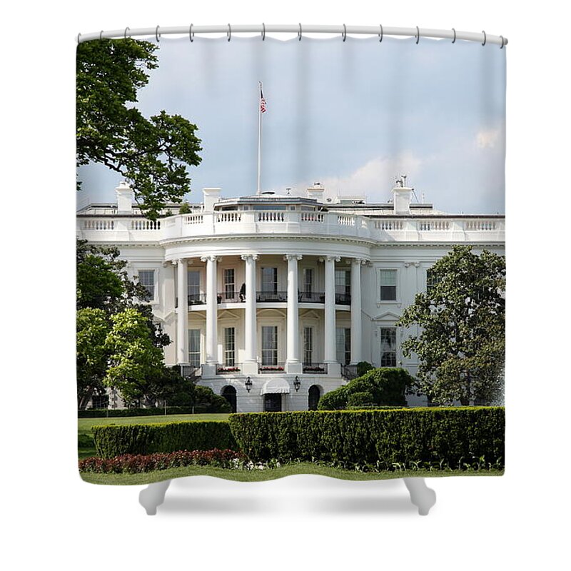 White House Shower Curtain featuring the photograph South Portico of the White House Washington DC by Christiane Schulze Art And Photography