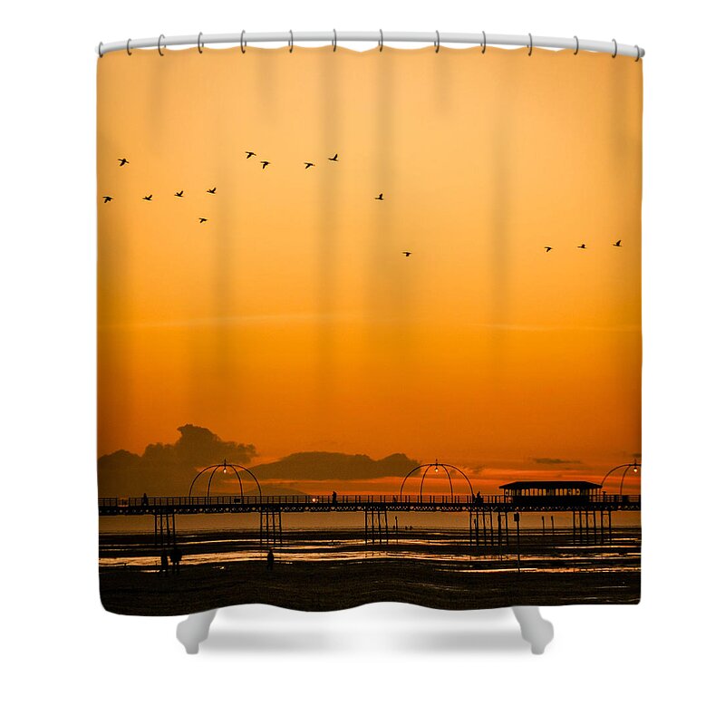 English Shower Curtain featuring the photograph Southport pier at sunset by Neil Alexander Photography