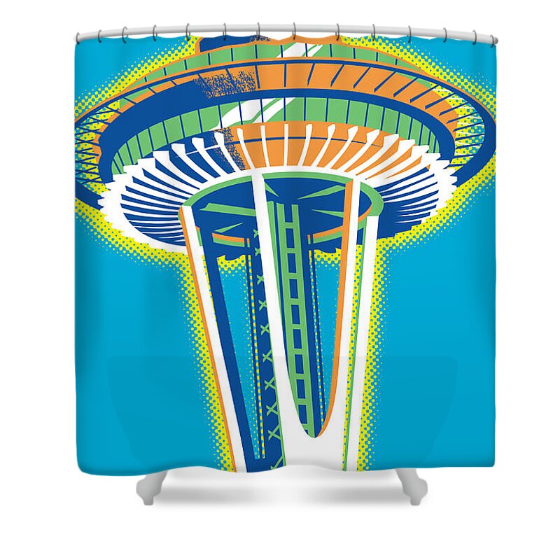 Vintage Shower Curtain featuring the digital art Space Needle Pop Art by Jim Zahniser
