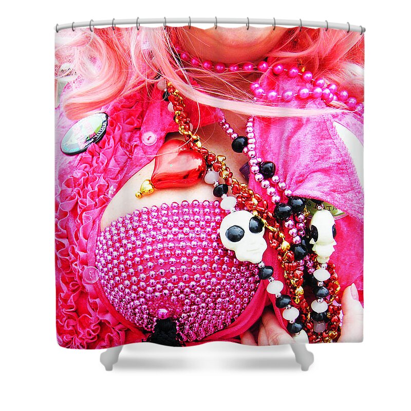 Pink Shower Curtain featuring the photograph Spanish Mardi Gras Parade Finery Louisiana by Lizi Beard-Ward
