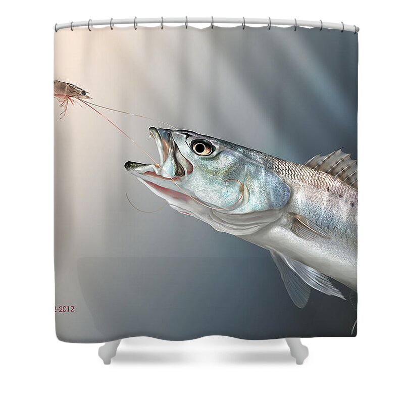 Shrimp Shower Curtain featuring the painting Speck Snack by Hayden Hammond