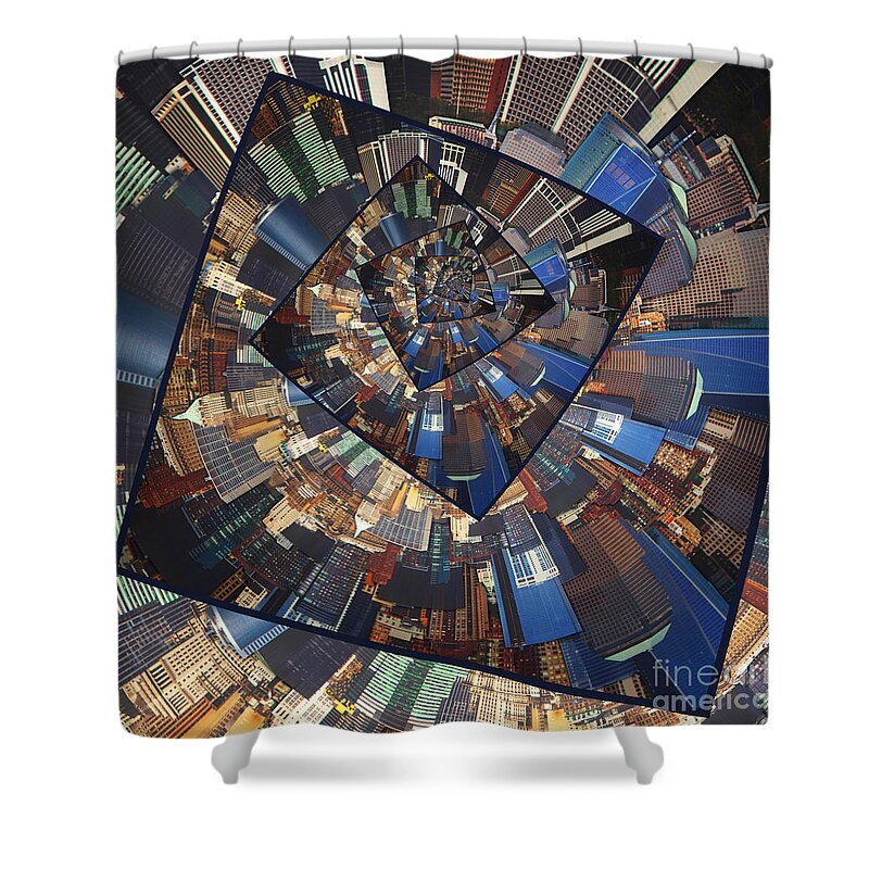 Graphic Design Shower Curtain featuring the photograph Spinning City Walls by Phil Perkins