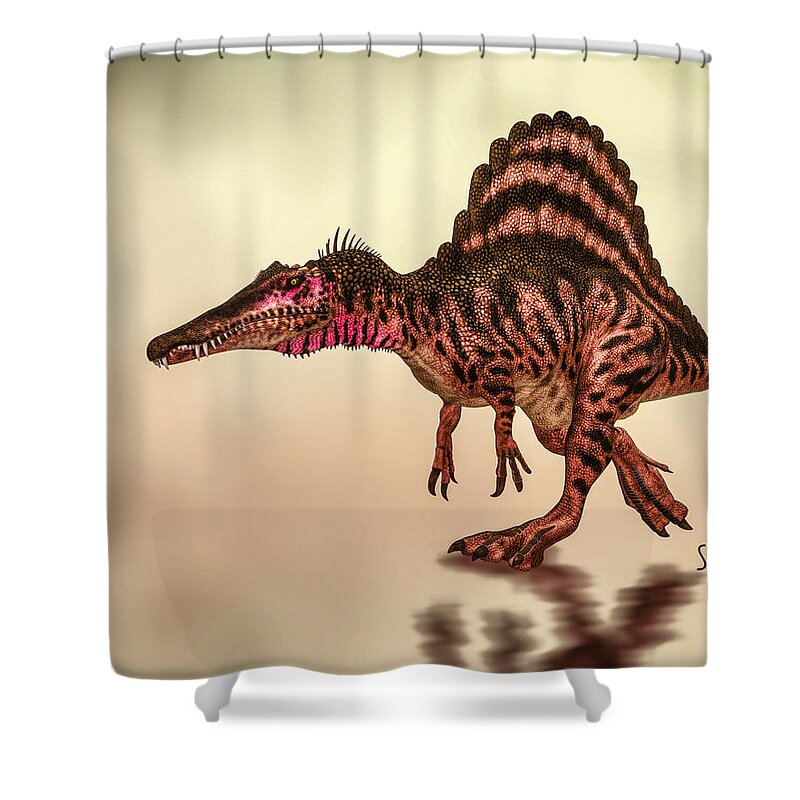 Spinosaurus Shower Curtain featuring the digital art Spinosaurus Dinosaur by Bob Orsillo