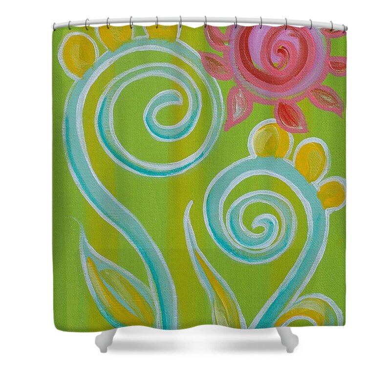  Vine Shower Curtain featuring the painting Spirals by Shelley Overton
