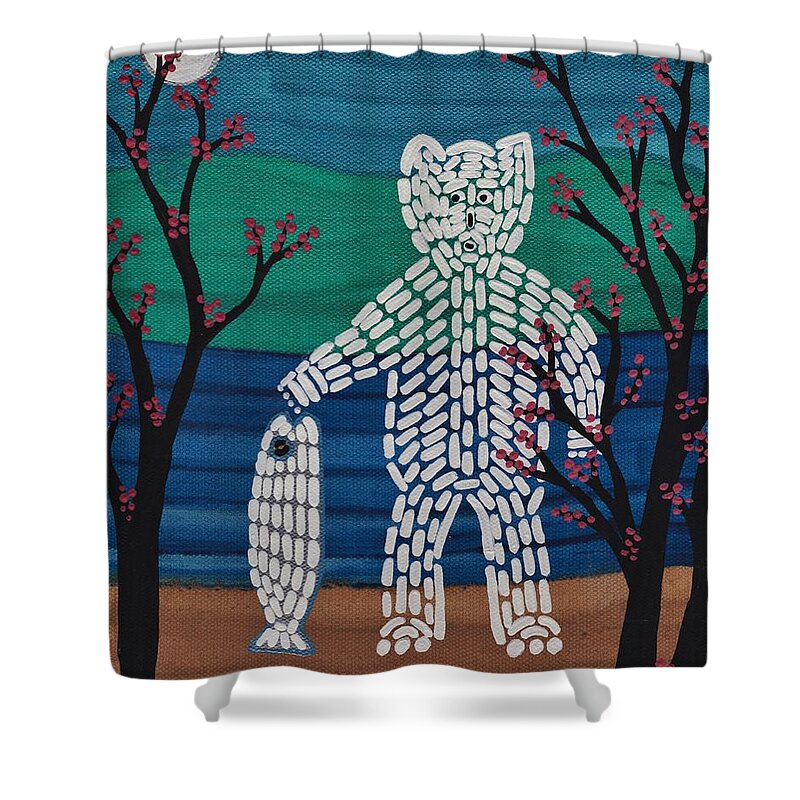 Spirit Bear Bella Coola Shower Curtain featuring the painting Spirit Bear Bella Coola by Barbara St Jean