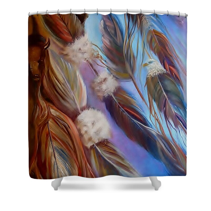 Feathers Shower Curtain featuring the painting Spirit Feathers by Sherry Strong