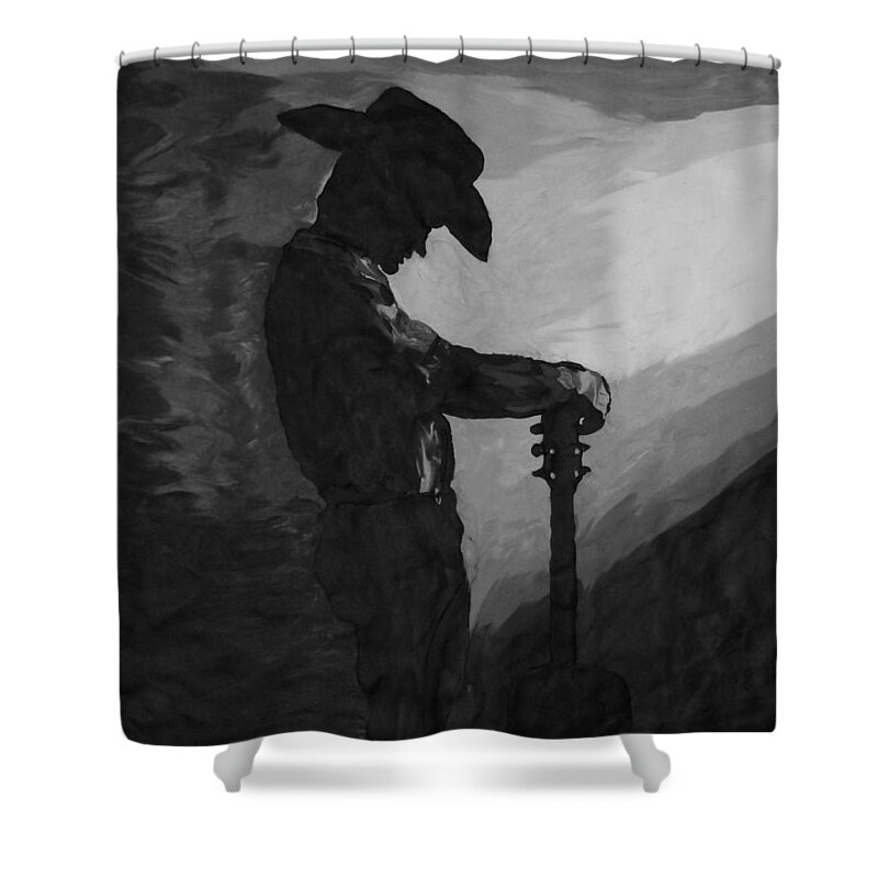 Cowboy Shower Curtain featuring the mixed media Spirit of a Cowboy by Deborah Stanley