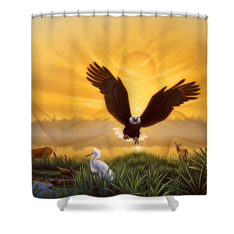 Eagle Shower Curtain featuring the painting Spirit of the Everglades by Jerry LoFaro
