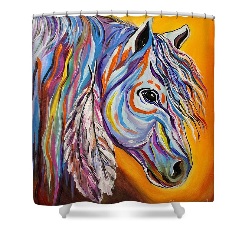 Horse Shower Curtain featuring the painting 'SPIRIT' War Horse by Janice Pariza