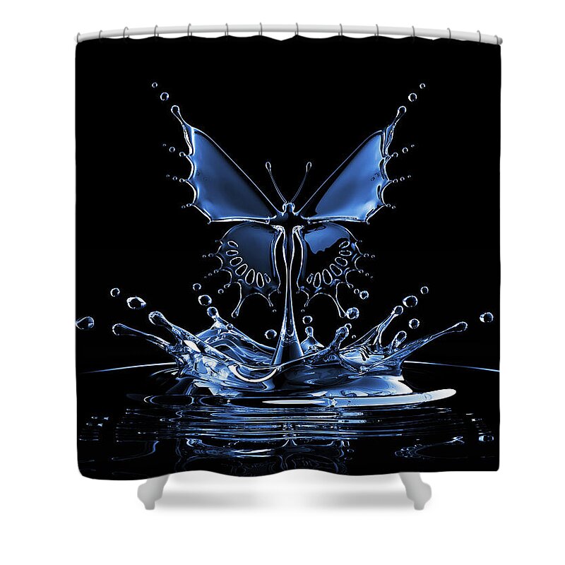 Environmental Conservation Shower Curtain featuring the photograph Splash Of Water Butterfly by Blackjack3d