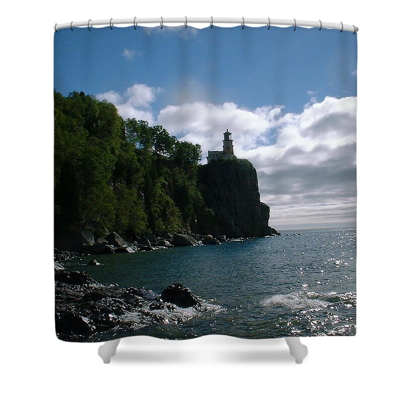 Lighthouse Shower Curtain featuring the photograph Split Rock 2 by Bonfire Photography