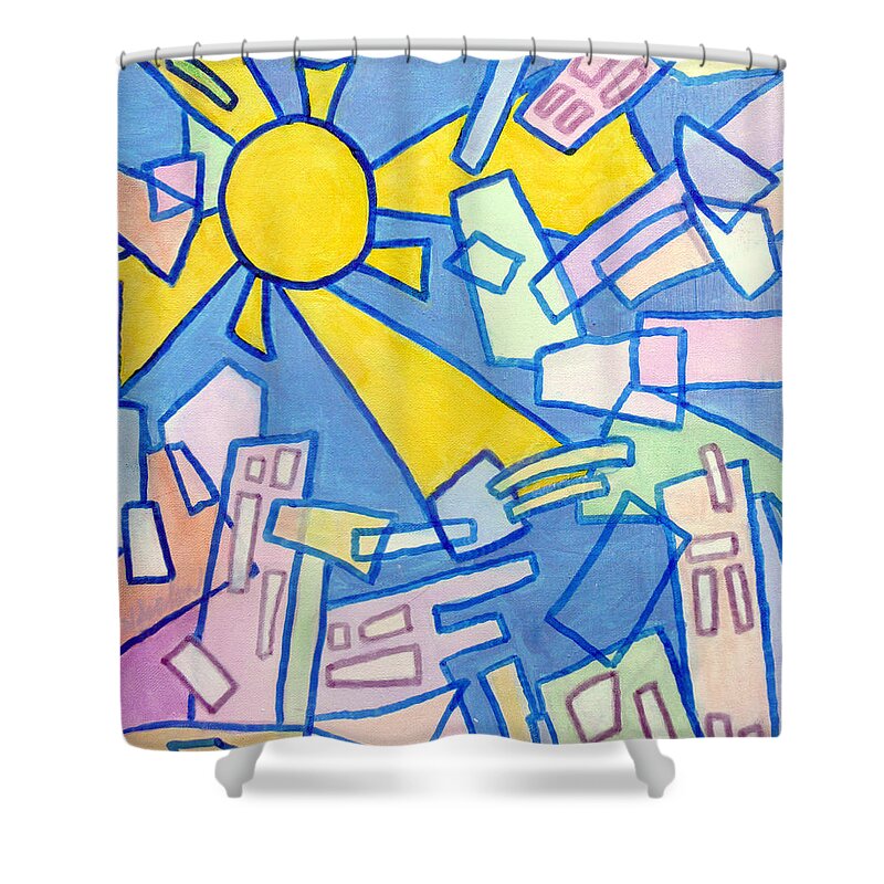 Jim Whalen Shower Curtain featuring the mixed media Summer In the City by Jim Whalen