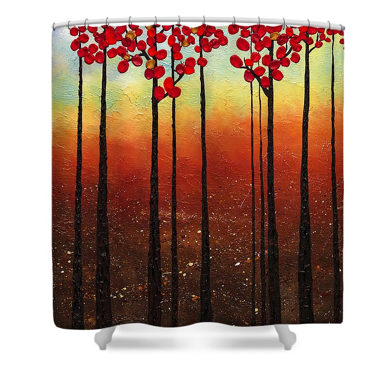 Abstract Art Shower Curtain featuring the painting Spring Ahead by Carmen Guedez