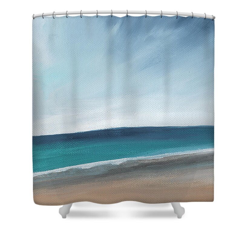 Beach Shower Curtain featuring the painting Spring Beach- contemporary abstract landscape by Linda Woods