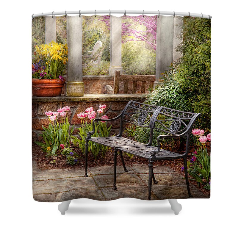 Spring Shower Curtain featuring the photograph Spring - Bench - A place to retire by Mike Savad