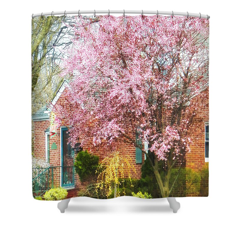 Spring Shower Curtain featuring the photograph Spring - Cherry Tree by Brick House by Susan Savad