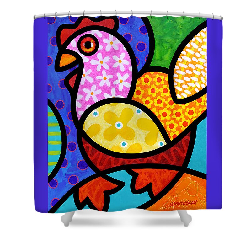 Chicken Shower Curtain featuring the painting Spring Chicken by Steven Scott