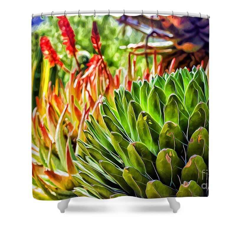 Succulent Shower Curtain featuring the digital art Spring Desert in Bloom by Georgianne Giese