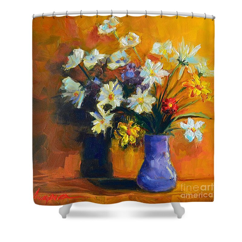 Art Shower Curtain featuring the painting Spring Flowers in a Vase by Patricia Awapara
