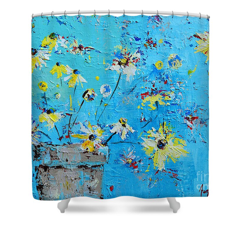 Interior Designer Art Shower Curtain featuring the painting Spring Flowers by Patricia Awapara