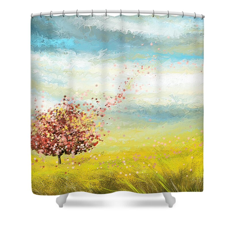 Four Seasons Shower Curtain featuring the painting Spring-Four Seasons Paintings by Lourry Legarde