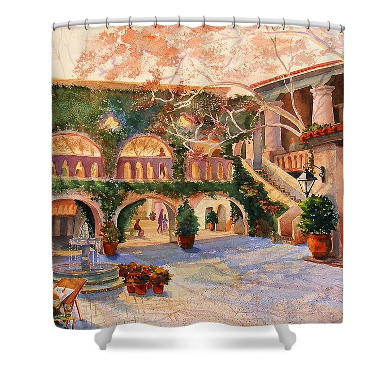 Sedona Shower Curtain featuring the painting Spring In Tlaquepaque by Marilyn Smith