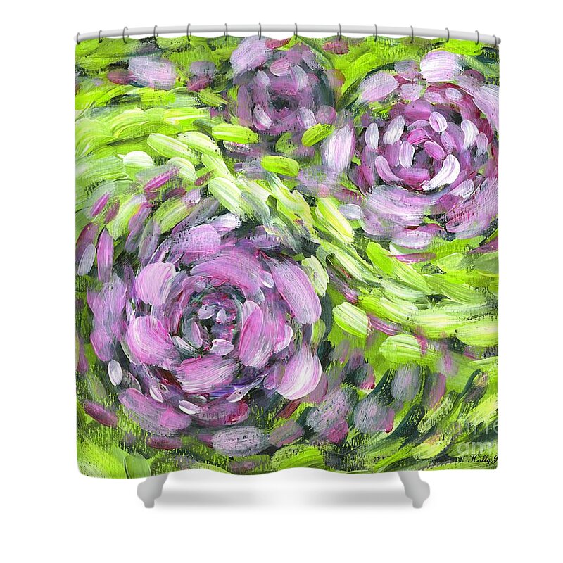 Roses Shower Curtain featuring the painting Spring Whirl by Holly Carmichael