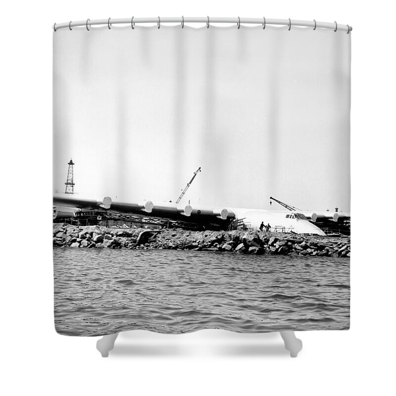 1946 Shower Curtain featuring the photograph Spruce Goose Ready To Launch by Underwood Archives