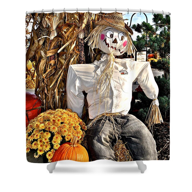 Square Shower Curtain featuring the photograph Square Scarecrow by Frozen in Time Fine Art Photography
