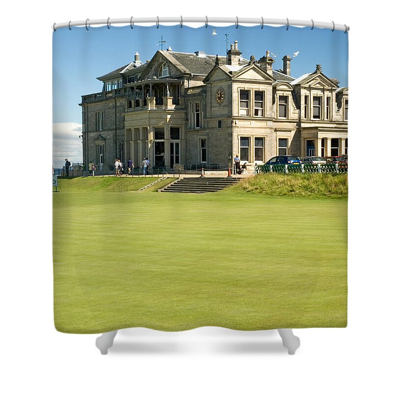 St. Andrews Shower Curtain featuring the photograph St Andrews Final Green and Clubhouse by Jeremy Voisey