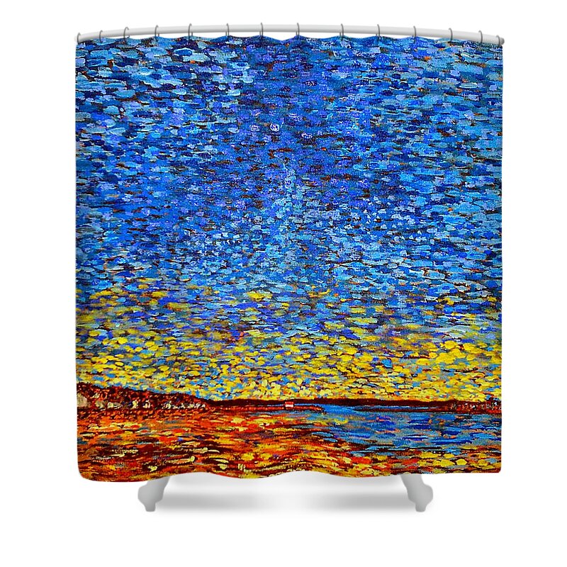Sea Shower Curtain featuring the painting St. Andrews Sunset by Michael Graham