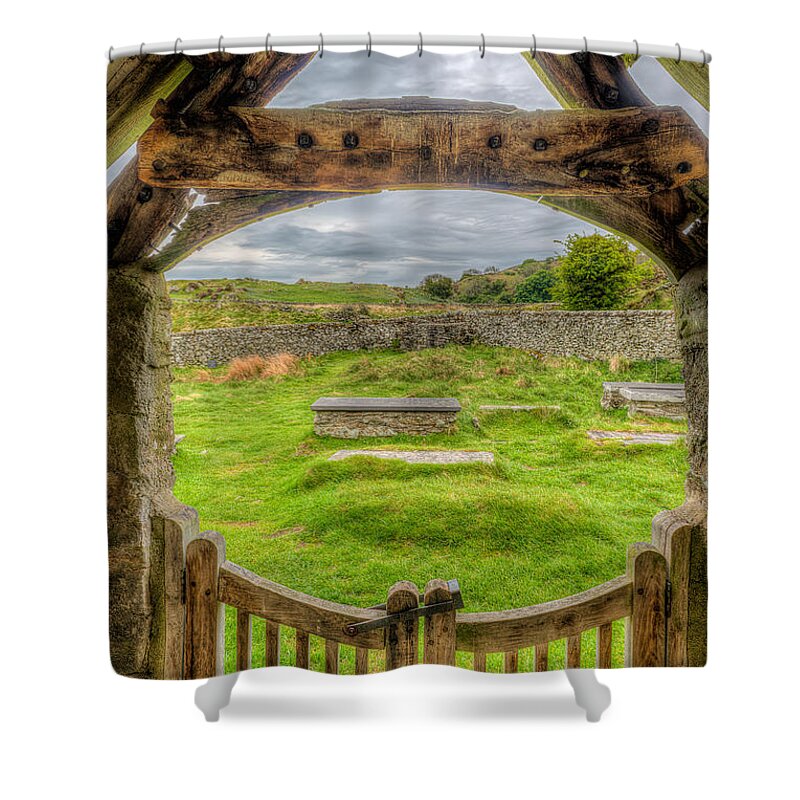 British Shower Curtain featuring the photograph St Celynnin Graveyard by Adrian Evans