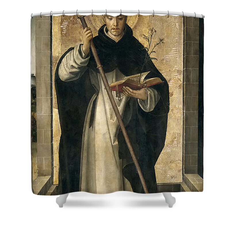 Pedro Berruguete Shower Curtain featuring the painting St. Dominic de Guzman by Pedro Berruguete