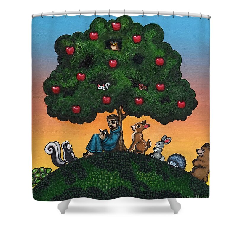 St. Francis Shower Curtain featuring the painting St. Francis Mother Natures Son by Victoria De Almeida