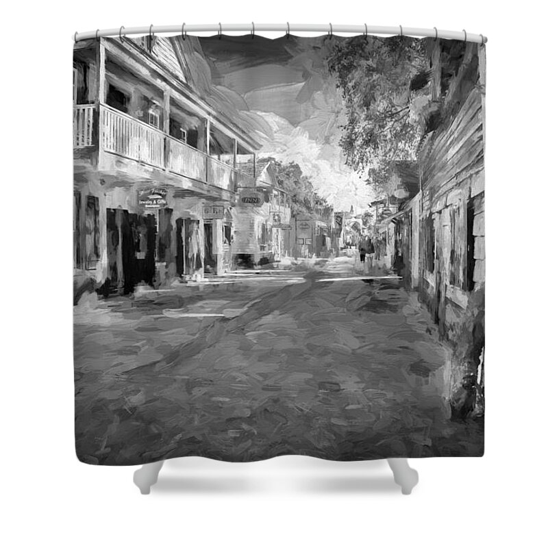 St. George Street Shower Curtain featuring the photograph St George Street St Augustine Florida Painted BW by Rich Franco